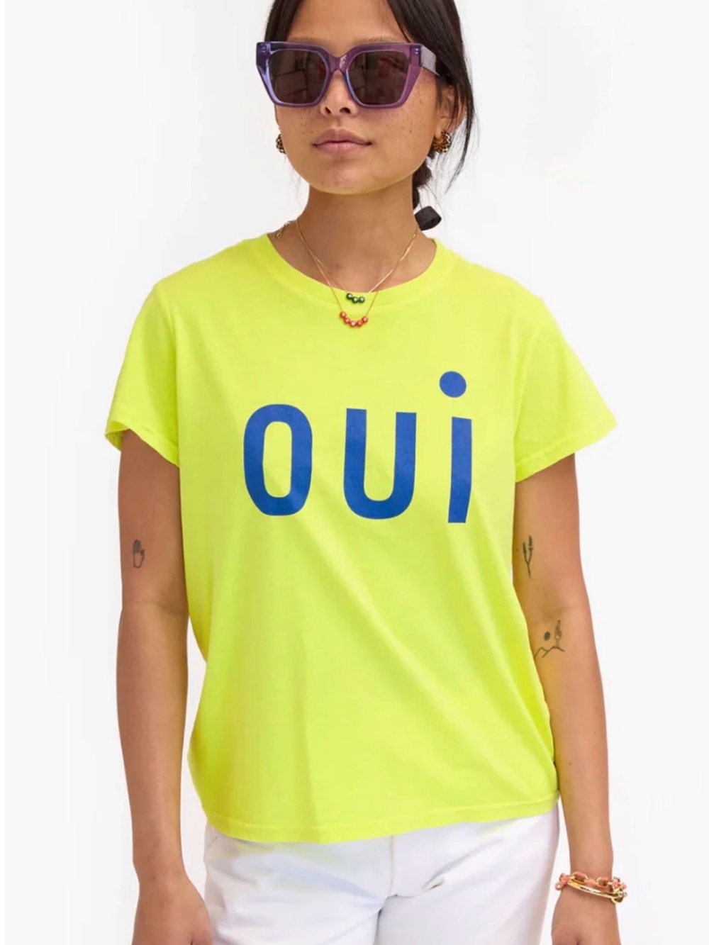 Clare V “Oui” Yellow Graphic Tee | XL (Fits M)